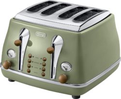 De'Longhi - CTOV4003GR Vintage Icona 4-Slice Toaster - Olive